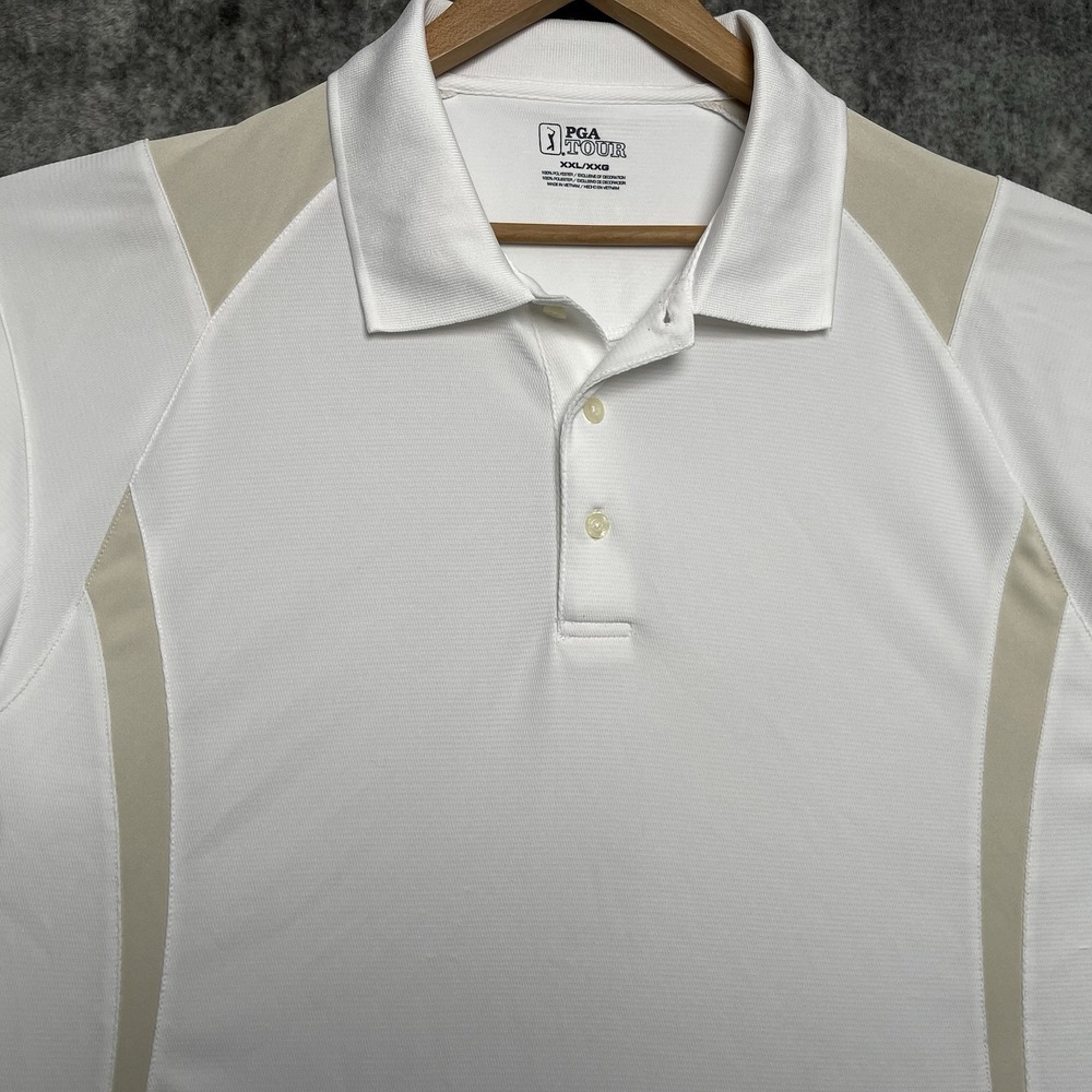 PGA Tour White/Tan Golf Collared Polo Shirt Unisex XXL